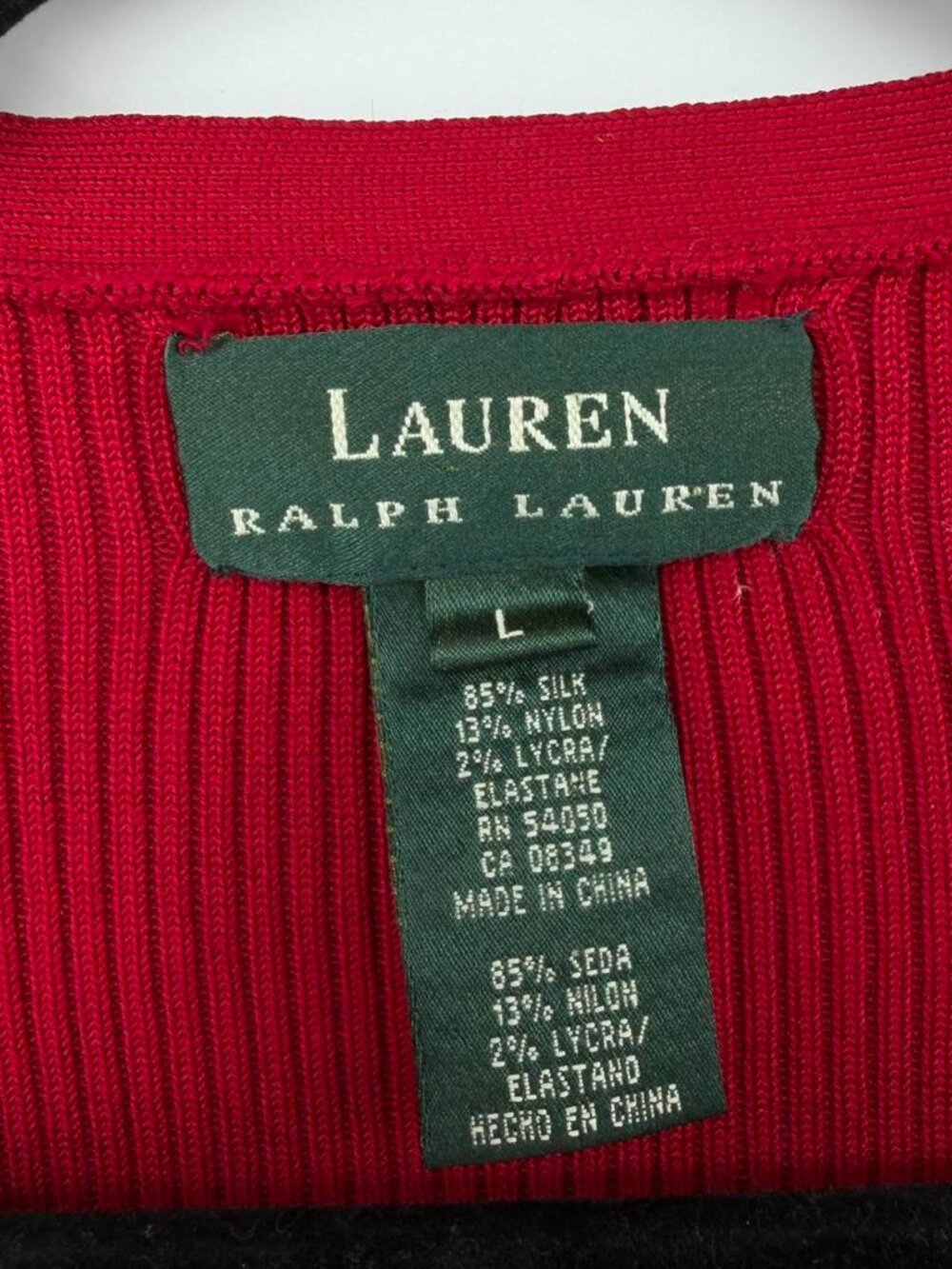 Ralph Lauren red silk cardigan with gold buttons. Size L - Picture 2 of 6
